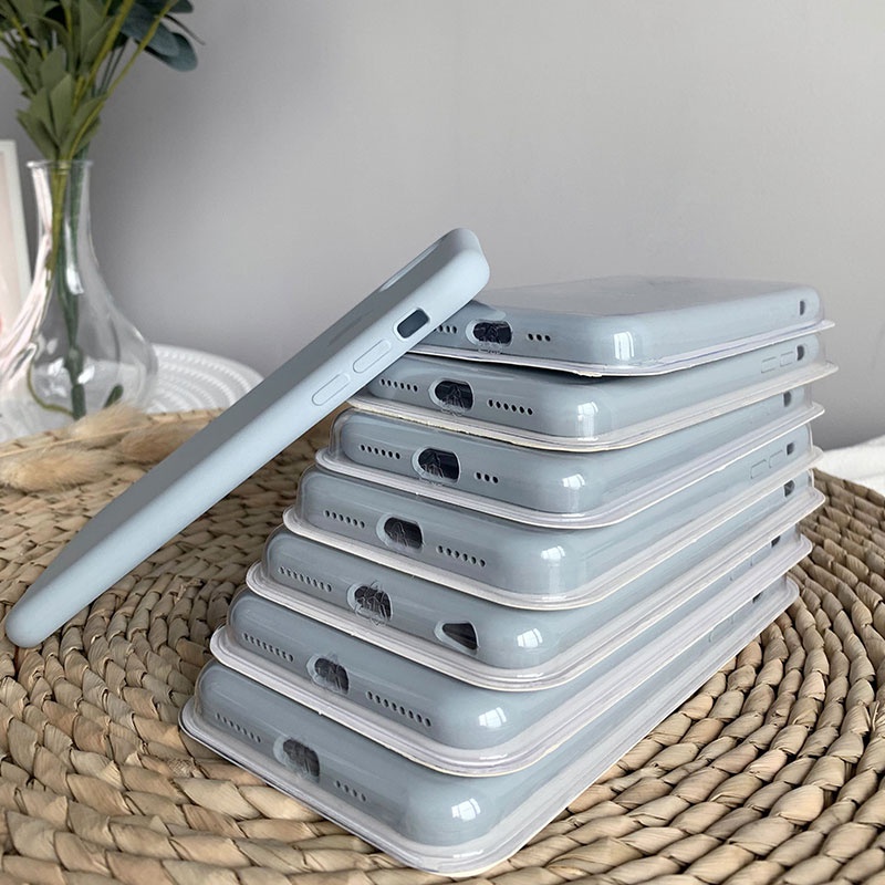 Soft Case Bahan Silikon Warna Biru Abu-Abu Untuk Iphone 13 12 11 Pro X Xs Max 6s 7 8 Plus