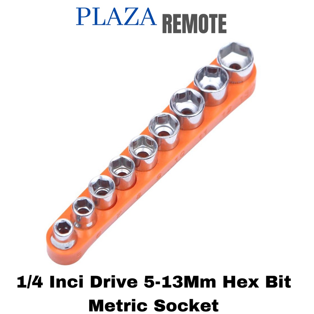KUNCI MINI SOCK DRIVER HEX HEAD BIT SOCKET SET KUNCI WRENCH 1/4 ADAPTER 5/6/7/8/9/10/11/12/13 MM 9 PCS / PC