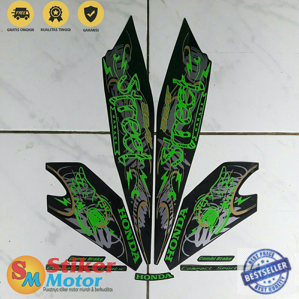 STRIPING STICKER LIS LES POLET BODY MOTOR HONDA BEAT STREET 2021 HIJAU