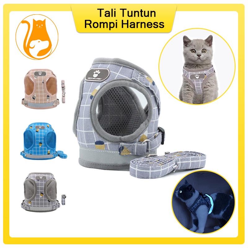 Tali Tuntun Harness Hewan Anjing Kucing Model Rompi  Tali Tuntun Kucing Tali Kucing Harness Kucing Rompi Cat Leash Dog Leash