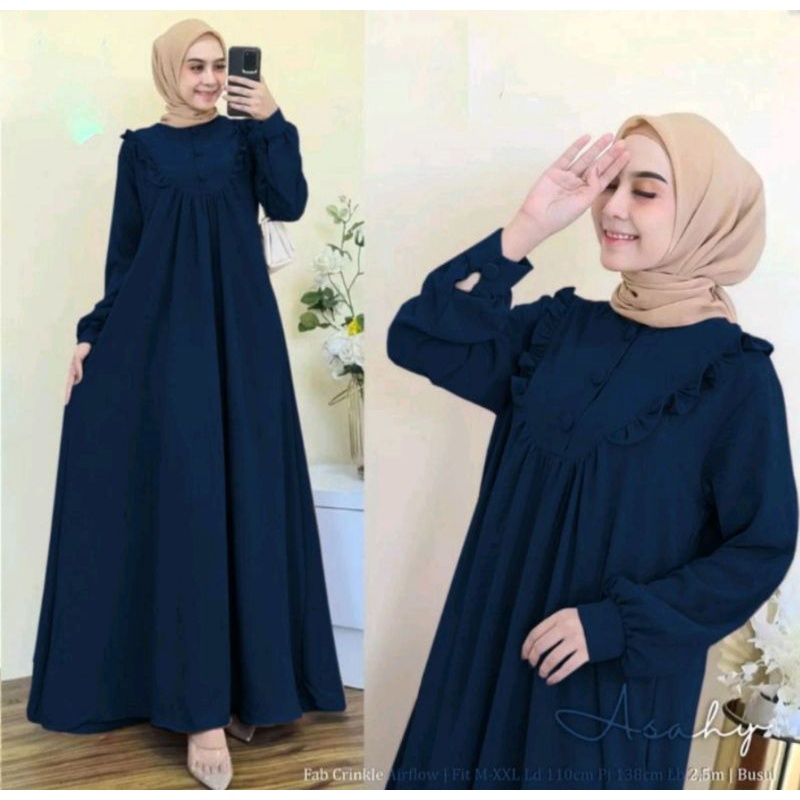 asahy dress cringkle air blow 2022 terlaris/gamis crinkle kekinian termurah/pakaian muslim wanita terlaris/dress terbaru bahan crinkle