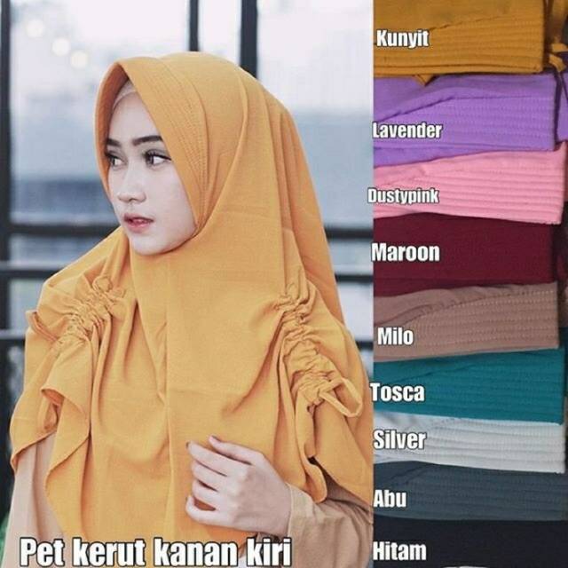 Khimar Jilbab serut kanan kiri / Hijab kerudung Khimar kerut kanan kiri / khimar