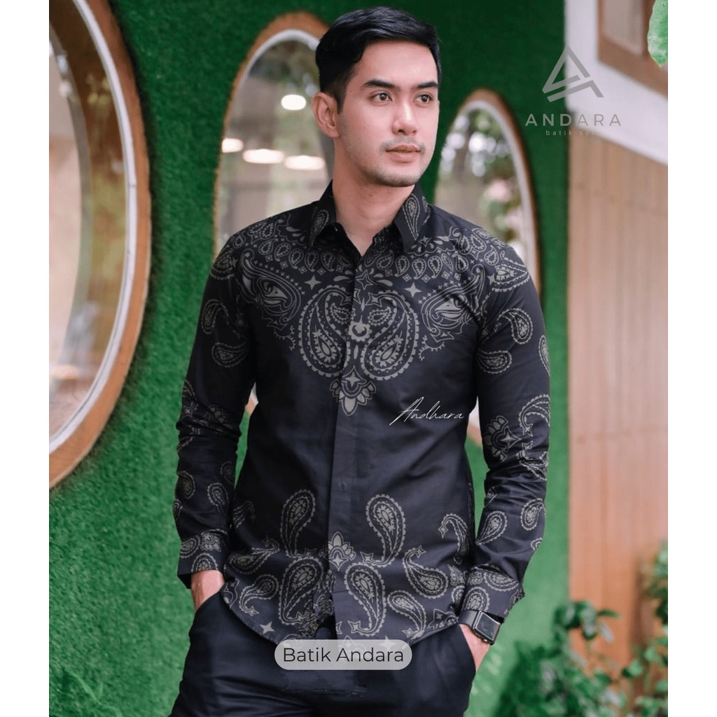 KANIEGARA Baju Batik pria Lengan Panjang Modern slimfit Kasual Jagu Biru Best Seller Rekomendet Katun Solo Sragenanl Terlaris SlimFit