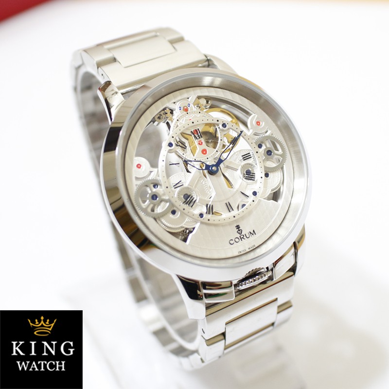 Jam Tangan Pria Corum 12609 Automatic Super Chrono Aktif Stainless Silver