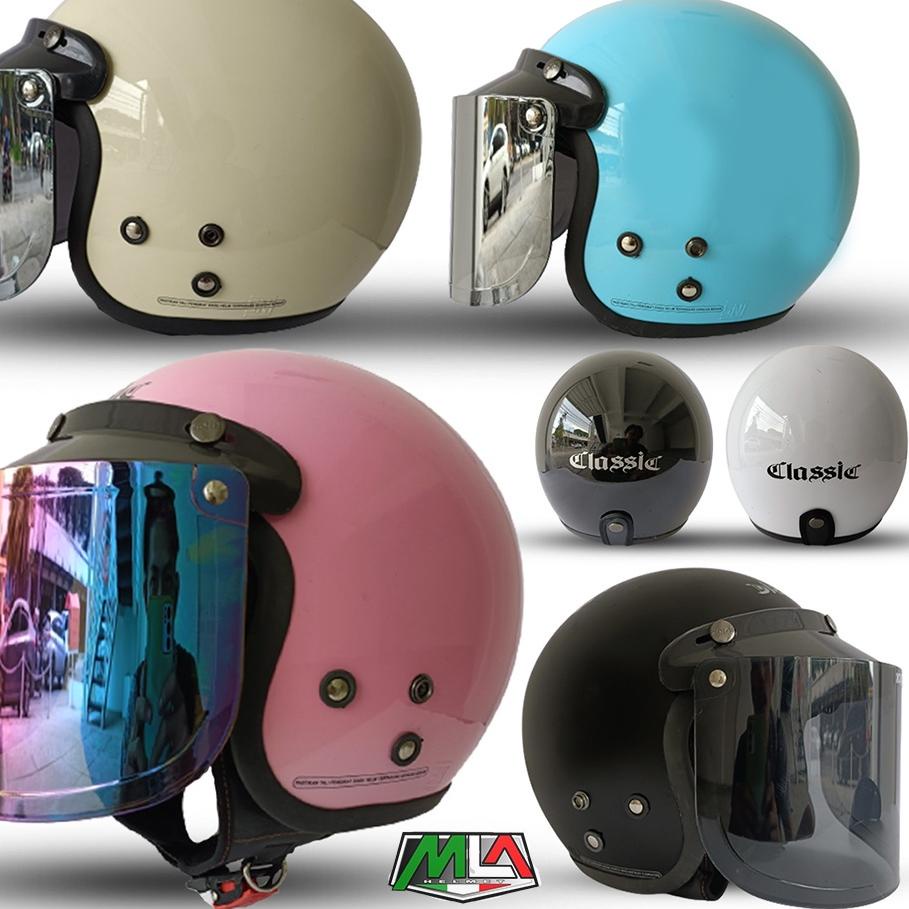 Terbaik Helm Bogo Dewasa Full Leher Retro Classic SNI Kaca Datar Silver Kaca Datar Pelangi Untuk Pri
