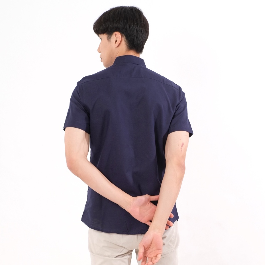 SANVANINA Kemeja Pria Polos SlimFit Navy | Short Basic Rami Navy E-1507B