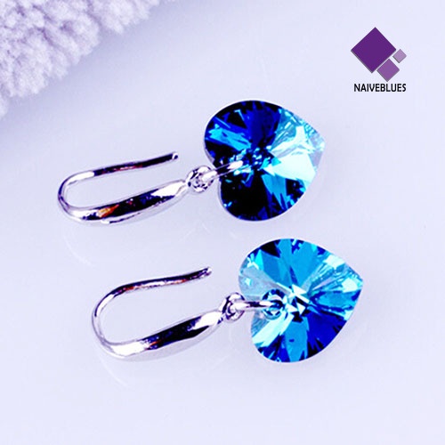 Anting Juntai Bentuk Hati Biru Bahan Alloy Aksen Berlian Imitasi Untuk Wanita