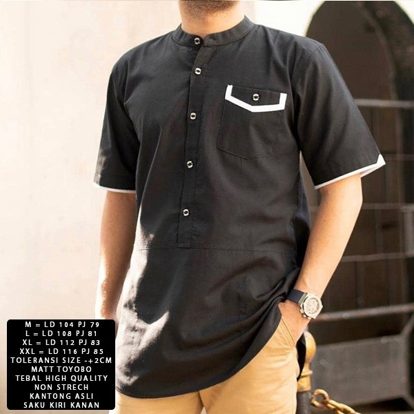 Hatta Koko XXL NI-Baju koko pria matt toyobo varian warna - Black