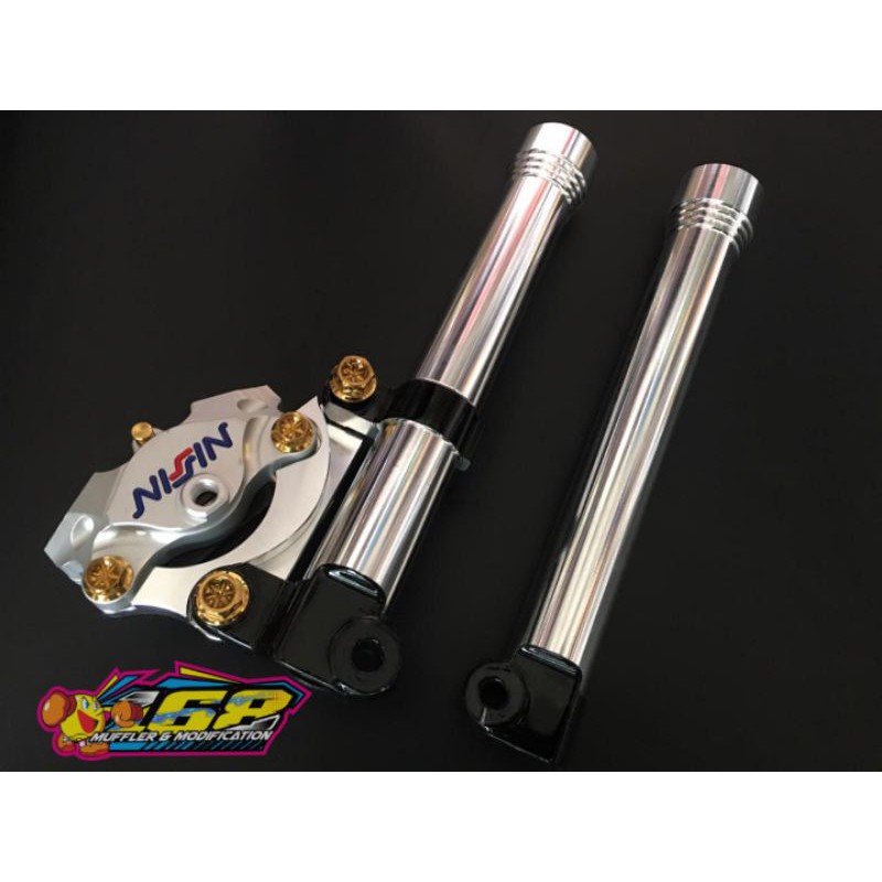 Paket bottom shock depan bubut gilap plus kaliper nissin breket probolt mio jupiter vega