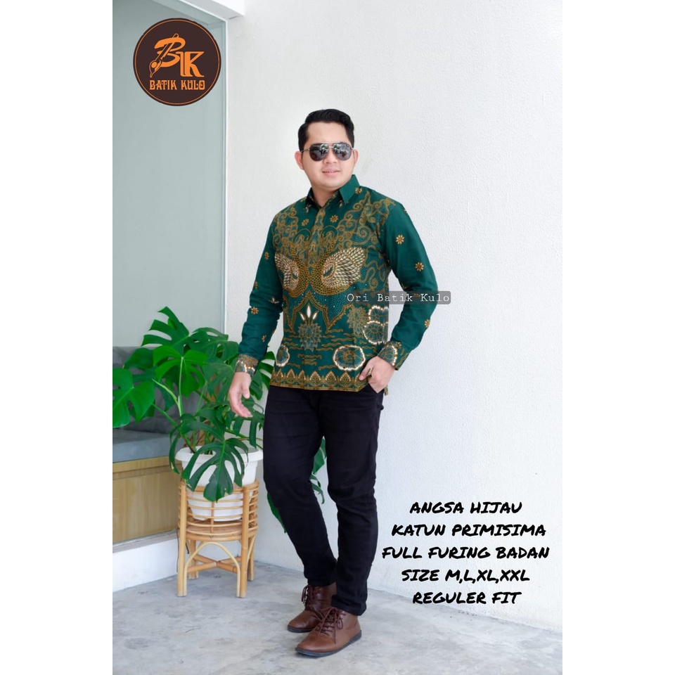 Batik pria lengan panjang HIJAU BOTOL modern ORIGINAL BAJU PREMIUM KEKINIAN SOLO MURAH TERBARU &quot;KULO&quot;