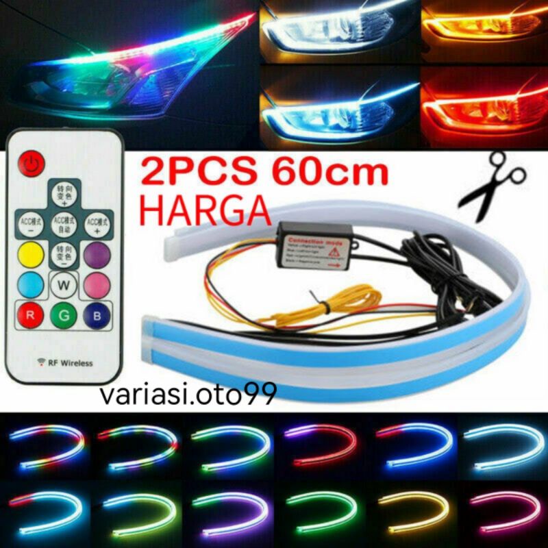 LAMPU ALIS LED DRL SLIM RGB REMOT SEN RUNING LAMPU ALIS MOBIL MOTOR 30CM 45CM 60CM 12VOLT HRG 1SET LENGKAP
