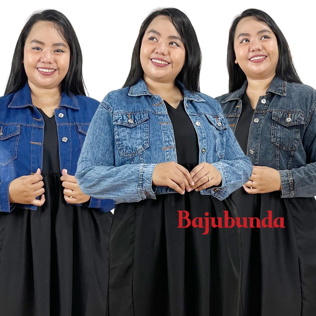 LD 120 JAKET CROP JEANS JUMBO WANITA JACKET DENIM BIG SIZE