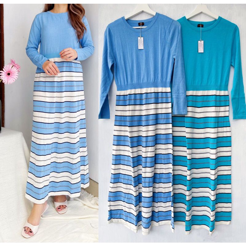 Ameli* striped blue n toska knit maxi dres