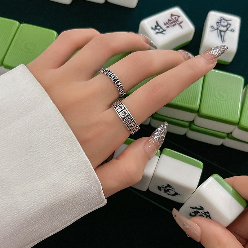 Cincin Model Mahjong Gaya Retro Untuk Aksesoris