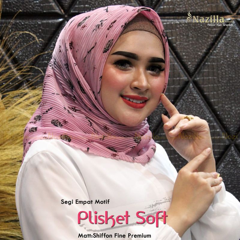 Jilbab Segi Empat Motif Plisket Polycatton Ori Nazilla-Soft Lilac