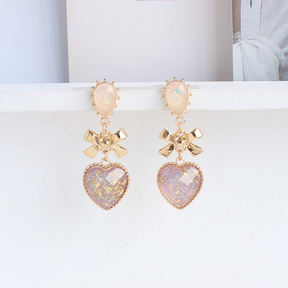 Anting Stud Bentuk Hati Bahan Resin Logam Warna-Warni Gaya Korea Klasik Untuk Wanita