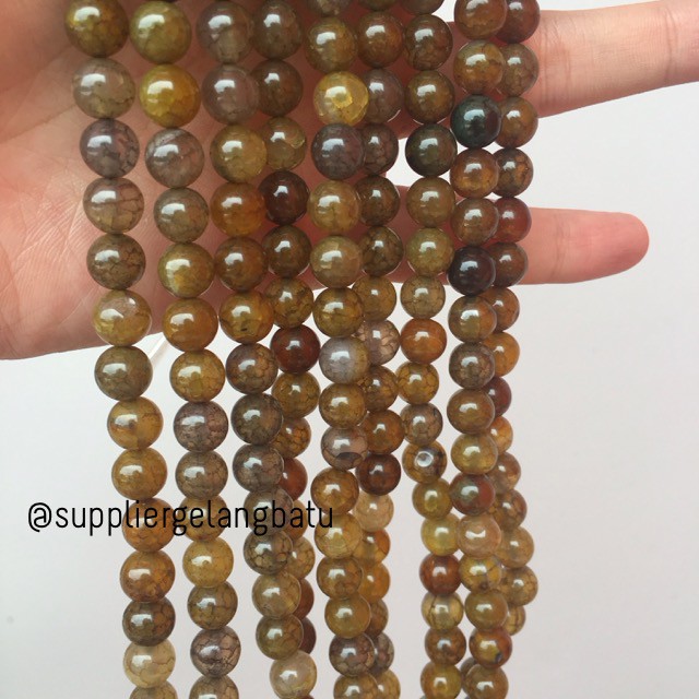 bahan yellow agate 8mm natural kuning corak akik alam asli