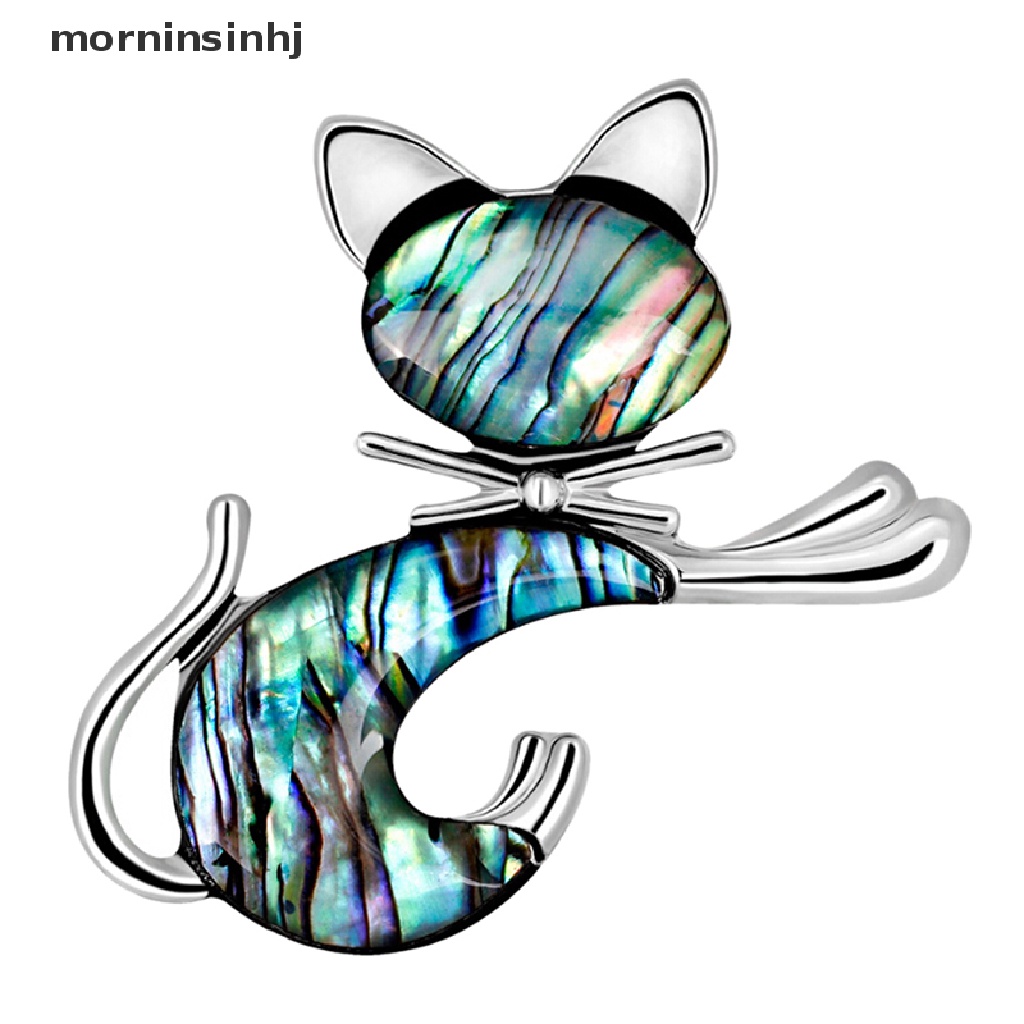 Mornin Bros Pin Retro Bentuk Kucing Bahan Kerang Abalone Untuk Pengantin Wanita