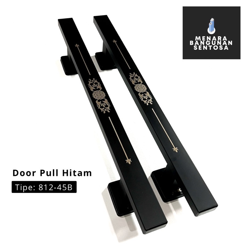 Door Pull Kotak Sobar Hitam Stainless Motif 45 - Handle Tarikan Pintu Kupu Tarung Double