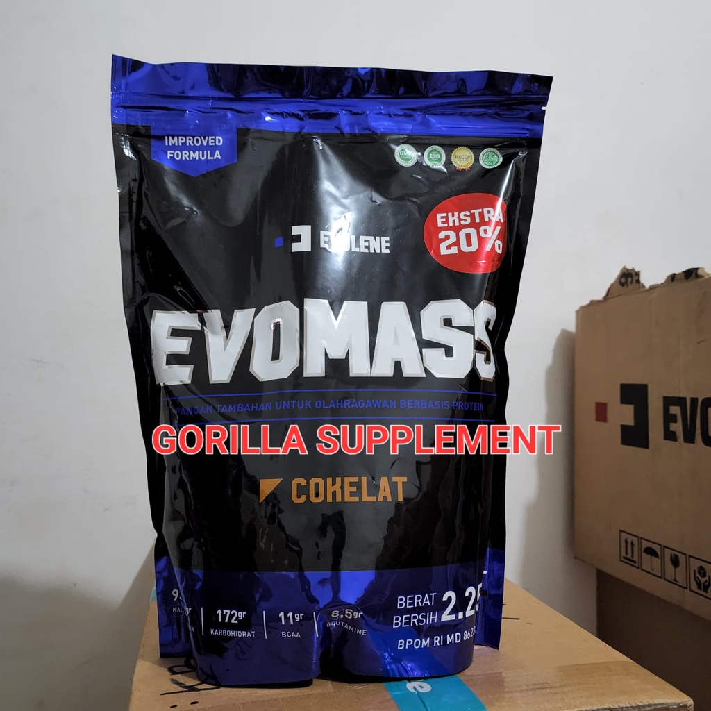 Evolene Evomass 5lbs 5lb 2.25kg Evo Mass Gainer Suplemen Fitness Bulking penambah berat badan Susu Olaraga Epolen