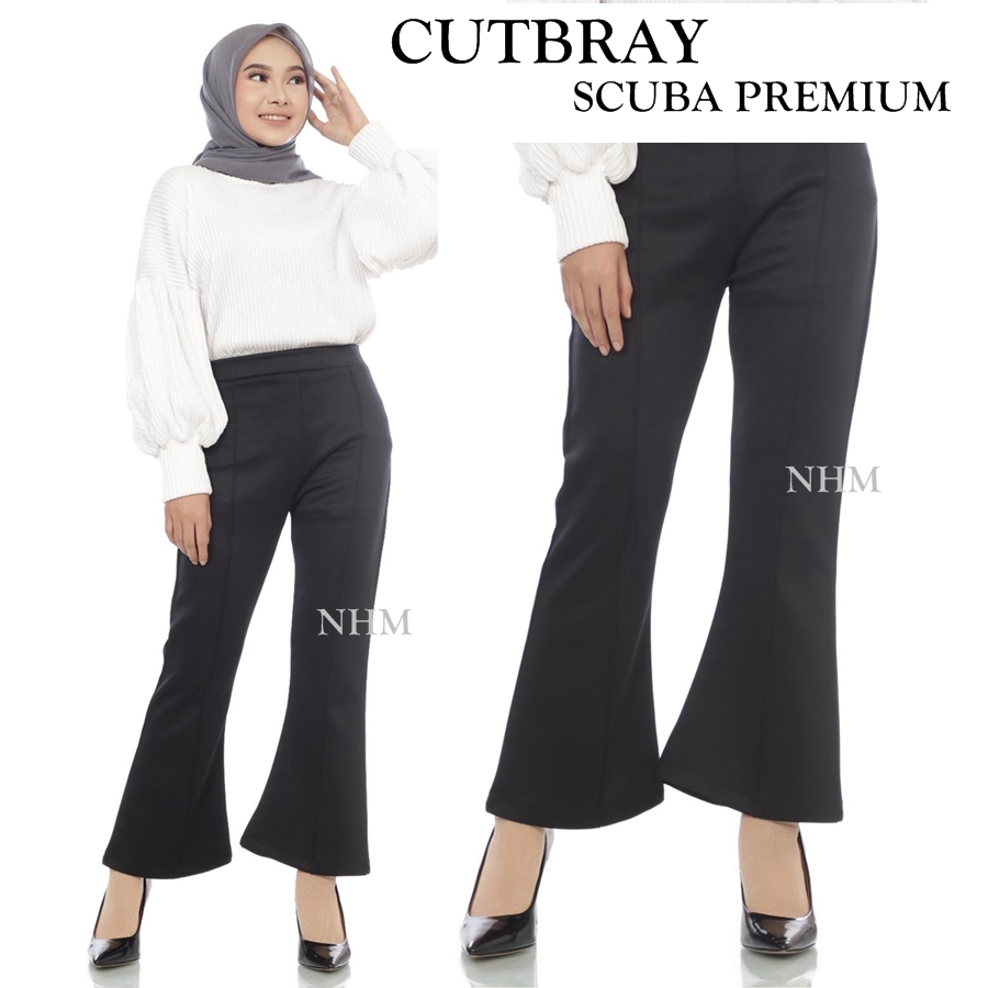 Celana Panjang Kulot Cutbray Scuba Premium, Celana Cutbray Wanita