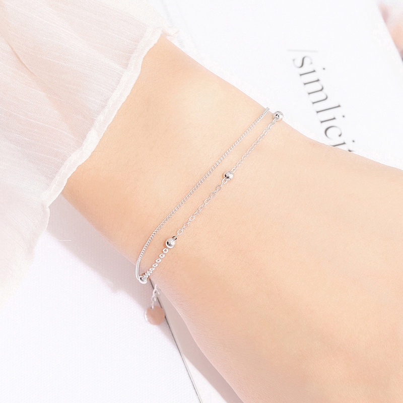 Gelang Tangan Rantai Silver Aksen Manik-Manik Lapis Silver untuk Wanita-2
