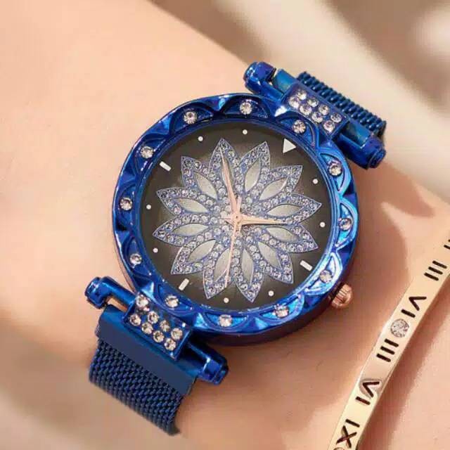 JAM TANGAN MAGNET MOTIF BUNGA ANALOG