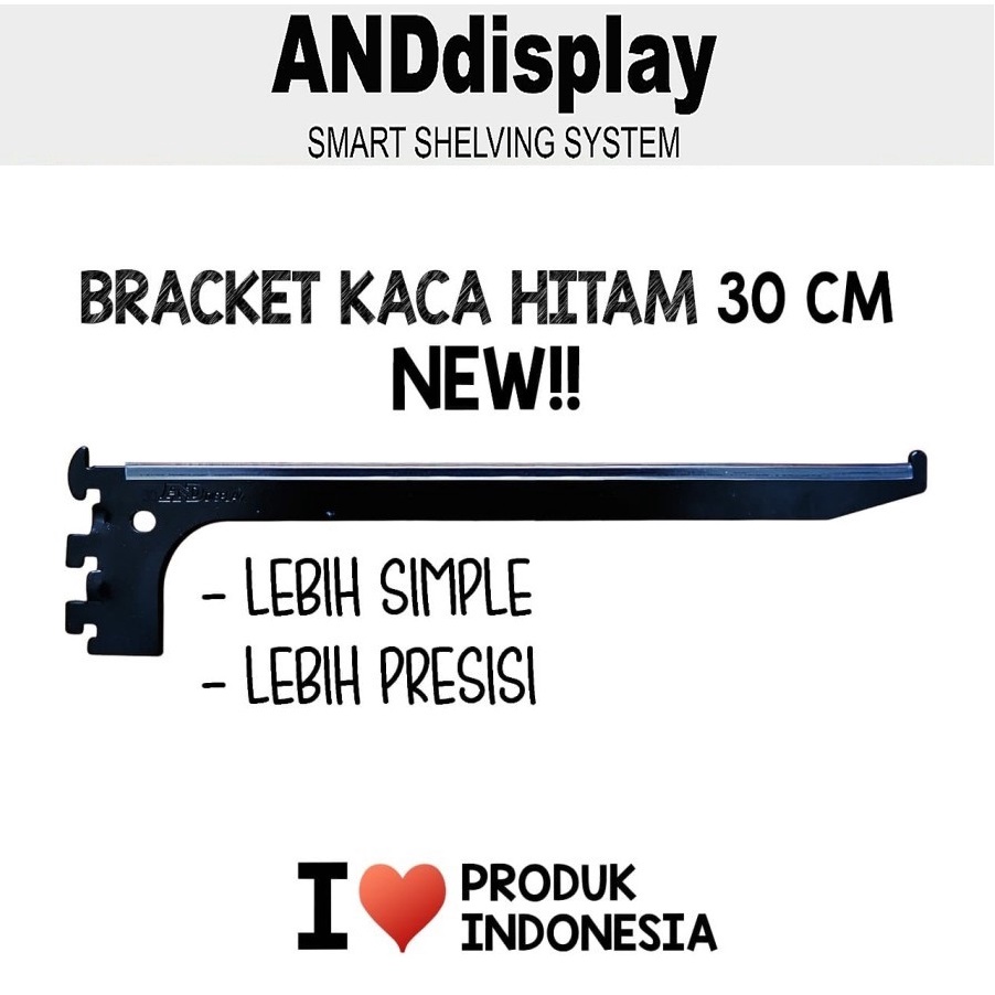 DAUN BRACKET KACA 30CM HITAM NEW DISPLAY SIKU PENYANGGA RAK BRAKET