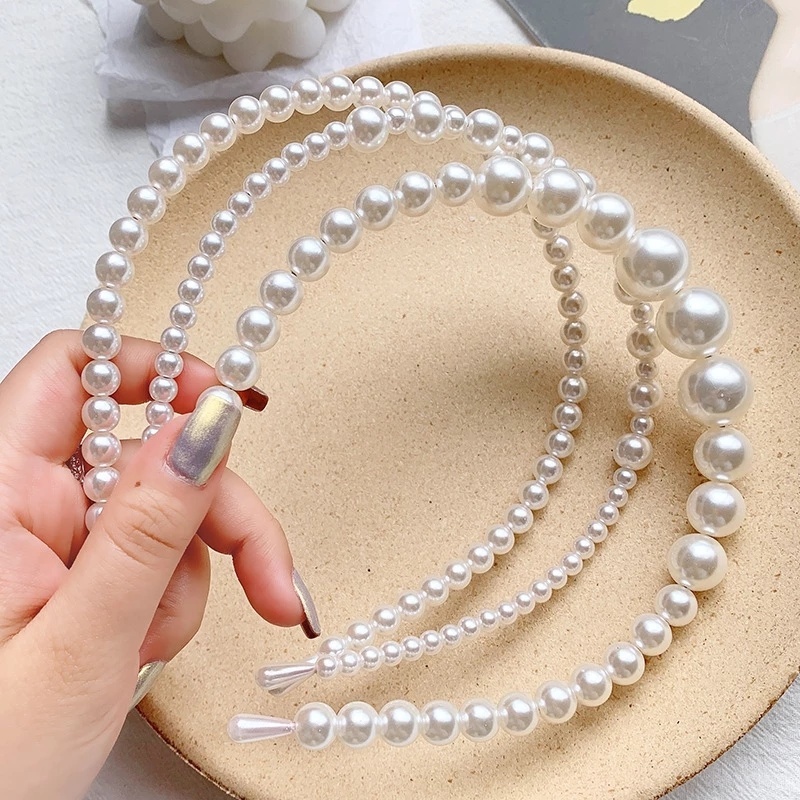 Women Korean INS Style Pearl Headbands / Girls Elegant Golden Metal Bridal Elastic Hair Hoop / Ladies Face Washing Makeup Headwear / Bath Hairbands / Ladies Daily Hair Accessories