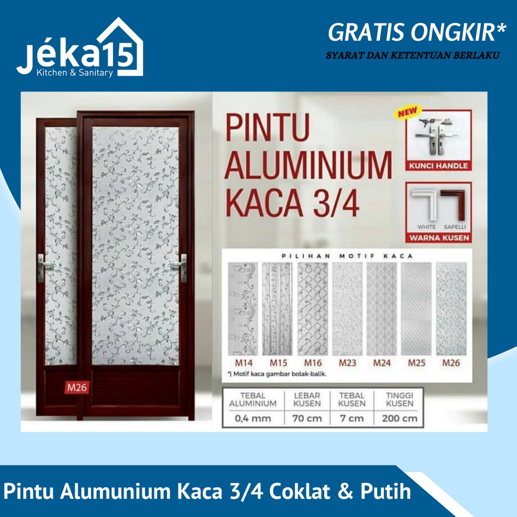 PINTU ALUMUNIUM KAMAR MANDI / PINTU WC ALUMUNIUM KACA MURAH 3/4 KACA