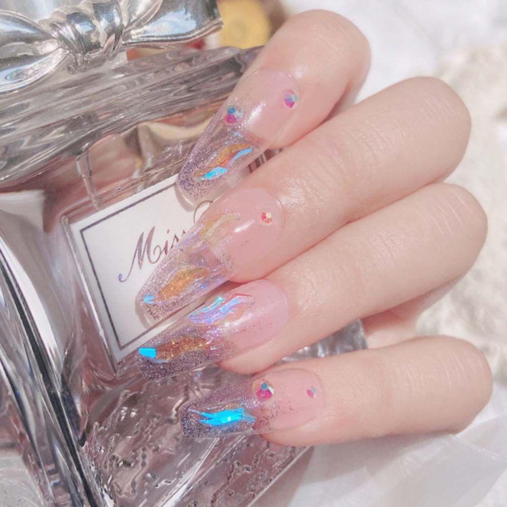 AUGUSTINA Agustinina Kristal Perhiasan Kuku Fashion Shiny Gaya Jepang Nail Art Ornamen 3D Kuku Stiker Bentuk S Aurora Aksesoris Kuku