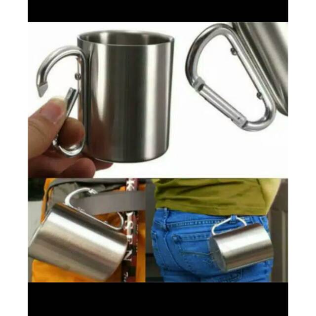 Cangkir carabiner - Gelas carabiner - Mug carabiner bahan stainless steel ultralight