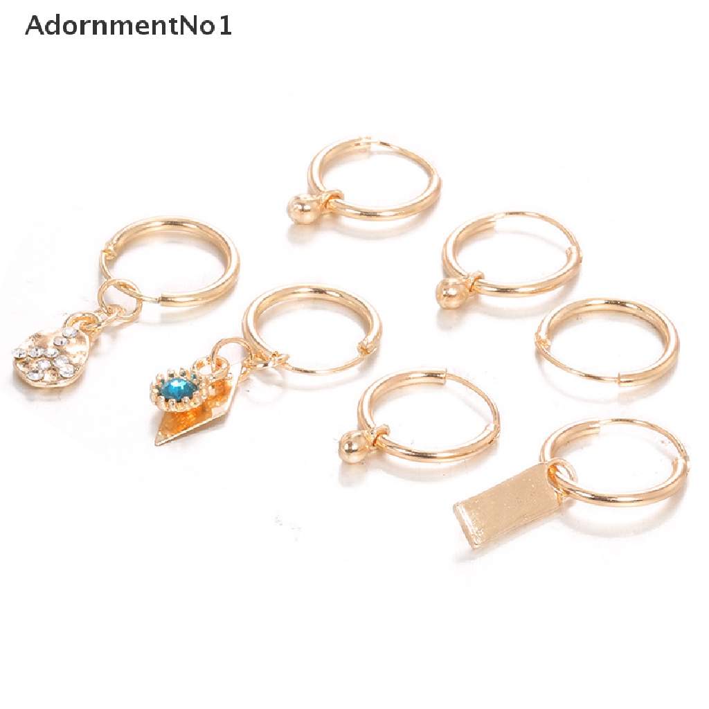 (AdornmentNo1) 7pcs / Set Anting Tusuk Gantung Wanita Desain Geometri Hias Kristal Warna Emas