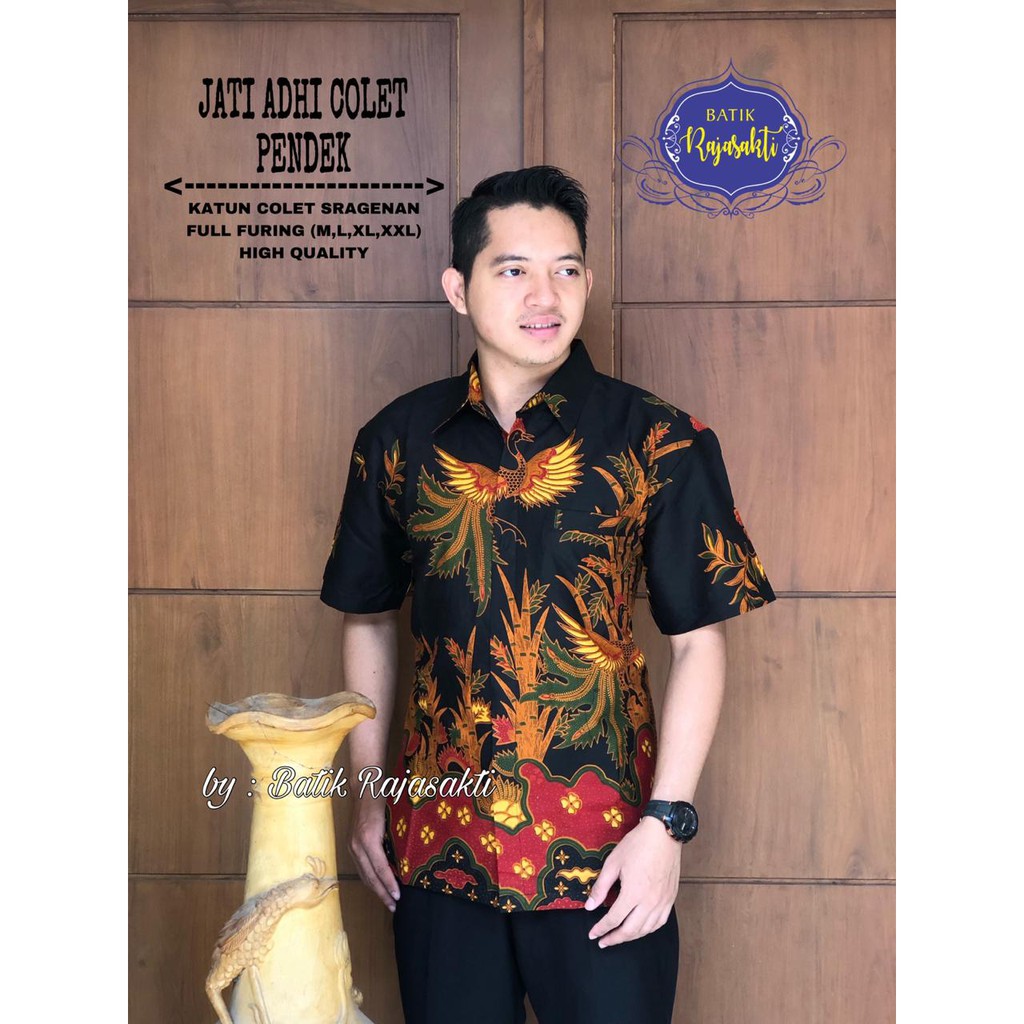 JATI ADHI COLET PENDEK Atasan Baju Kemeja Batik Pria Lengan Pendek PREMIUM LAPIS FURING RAJASAKTI