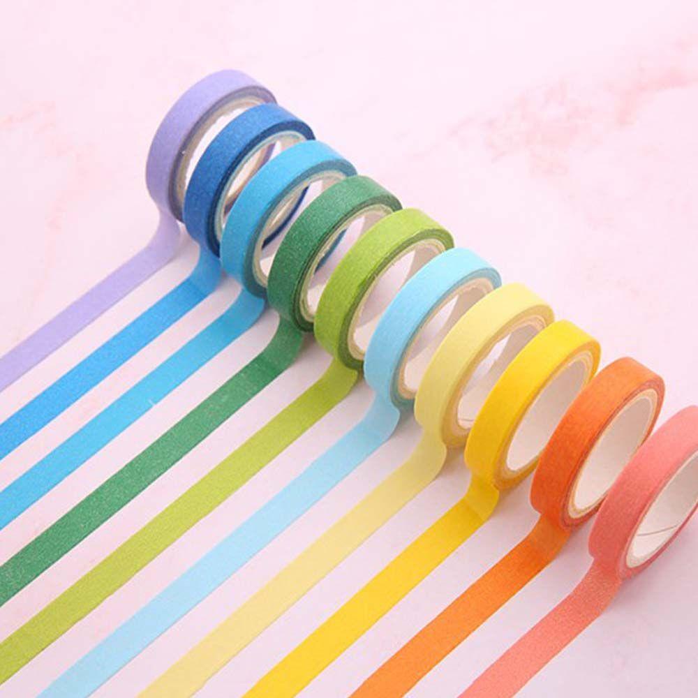 Agustina Set Tape Warna Solid Multi-Fungsi Dapat Di Sobek Gaya Jepang Tape Perekat Rekening Tangan Scrapbooking Stiker Alat Tulis Lengket