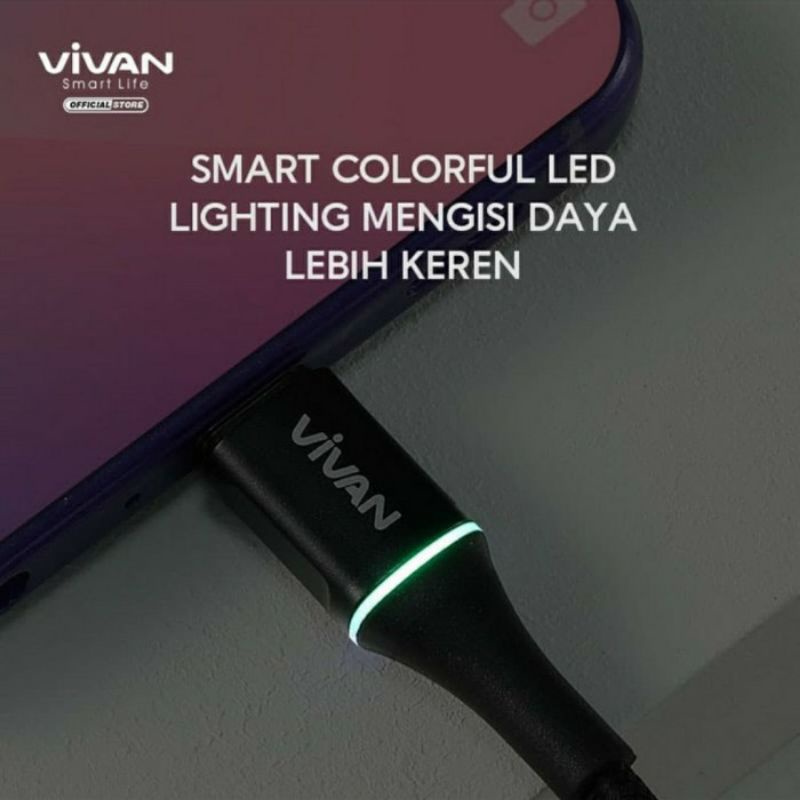 KABLE DATA TYPE C 3A LED Light Quick Charge ORIGINAL VIVAN VDC100