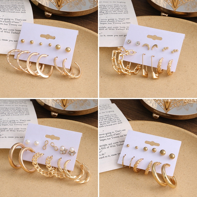 Set Anting Mutiara Geometris Bahan Akrilik Gaya Vintage Untuk Wanita