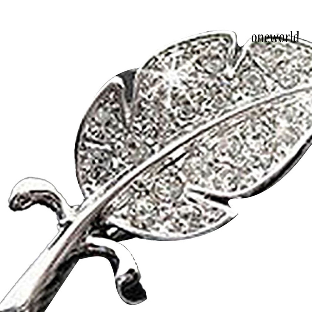 OW@ Women Fashion Leaf Silver Tone Rhinestone Wedding Gift Brooch Pin