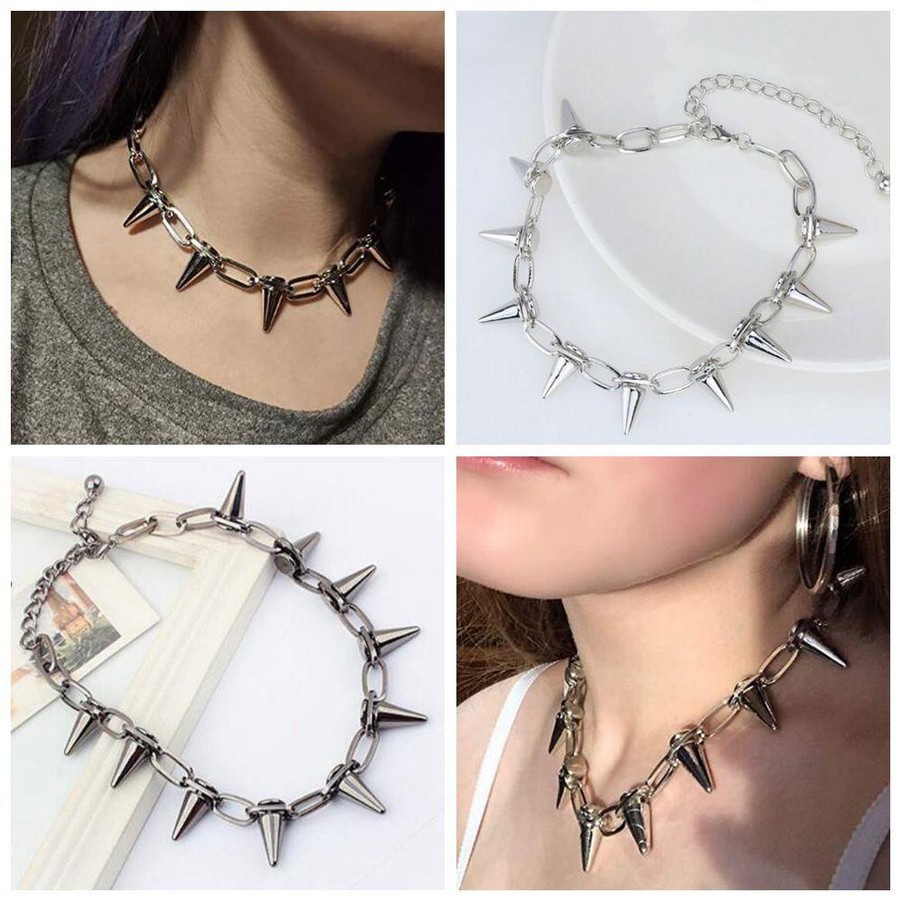 Kalung Choker Rivet Gaya Hip Hop Harajuku Untuk Pria / Wanita