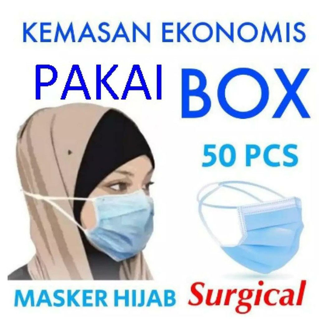 Masker Surgical Hijab / Disposable Face Mask 3 Ply Headloop isi 50 Pcs