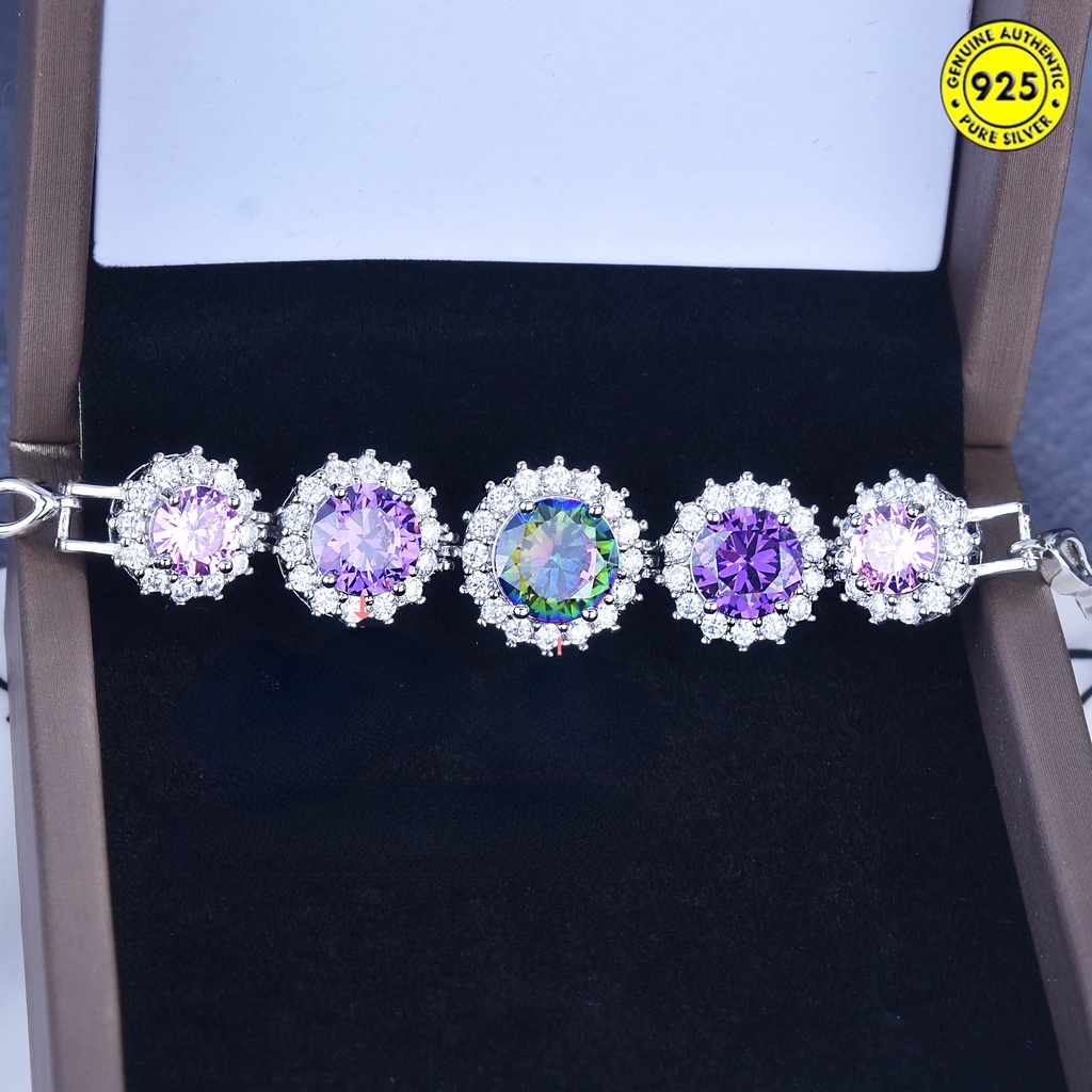 New Super Flash Eight Hearts and Eight Arrows Bracelet Pink Diamond Amethyst Colorful Tourmaline Hand Jewelry