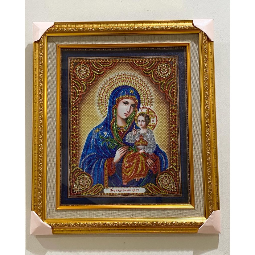 LUKISAN DIAMOND 5D PAINTING BUNDA MARIA YESUS 37x43cm GOLD FRAME (3cm) MATTED