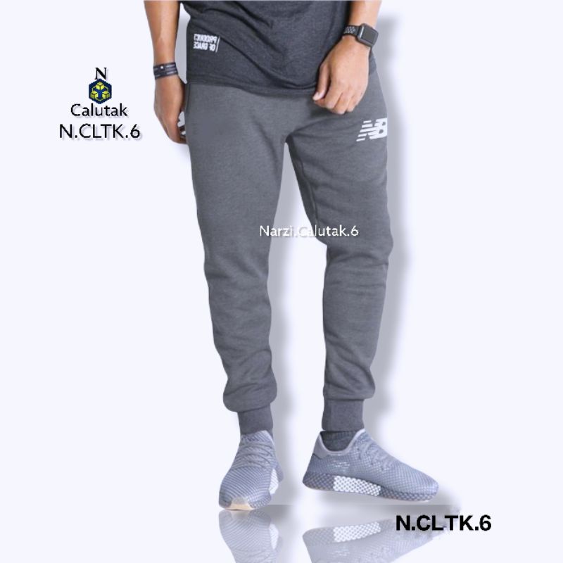 Celana Trening Jogger Olahraga Cewek Cowok Rib Polos Slim Fit