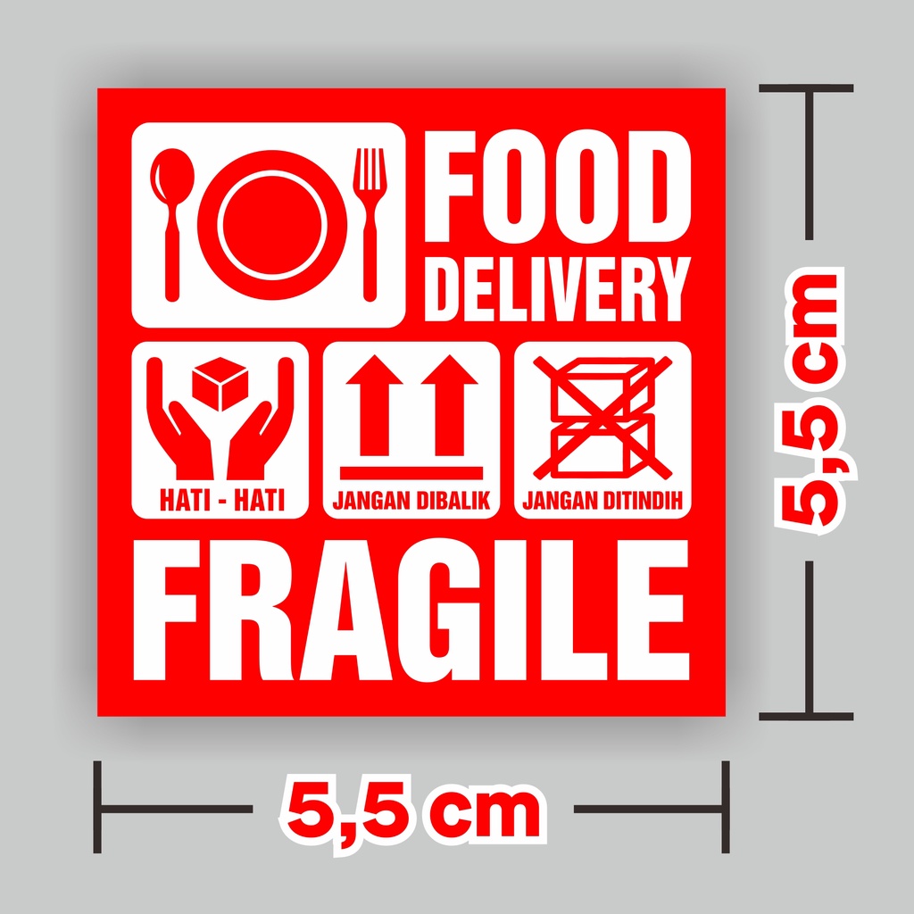 Sticker Label Food Delivery Stiker Pengiriman Makanan Fragile 5,5 x 5,5 cm. 1 pak isi 100 pcs-Dasar Merah