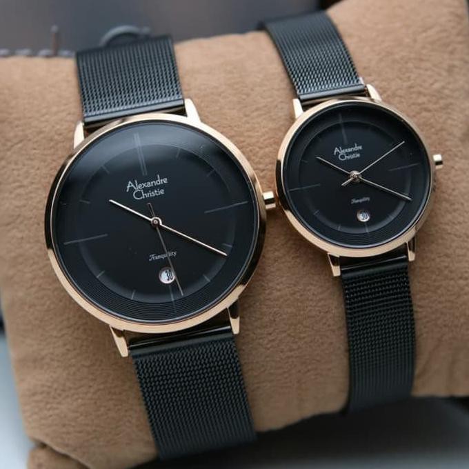 Jam Tangan Couple Alexandre Christie Ac8627 Ac 8627 Black Rose Gold Mikayla.Outlet