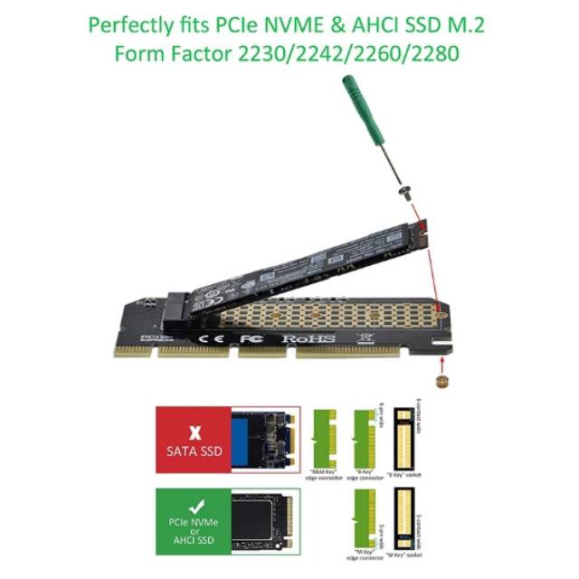 PCIE PCI EXPRESS X16 NVME M.2 SSD Expansion Card + Heat Sink