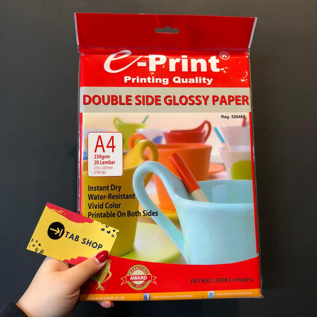 

TAB SHOP - E-PRINT DOUBLE SIDE GLOSSY PAPER A4 230 GSM 20 SHEETS - EPRINT KERTAS FOTO GLOSSY 2 SISI A4 230 GSM
