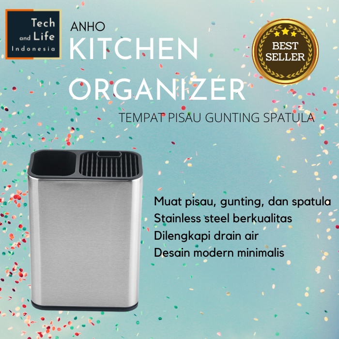 ANHO Tempat Pisau Dapur Spatula Cutlery Knife Holder Kitchen Organizer Stainless Steel