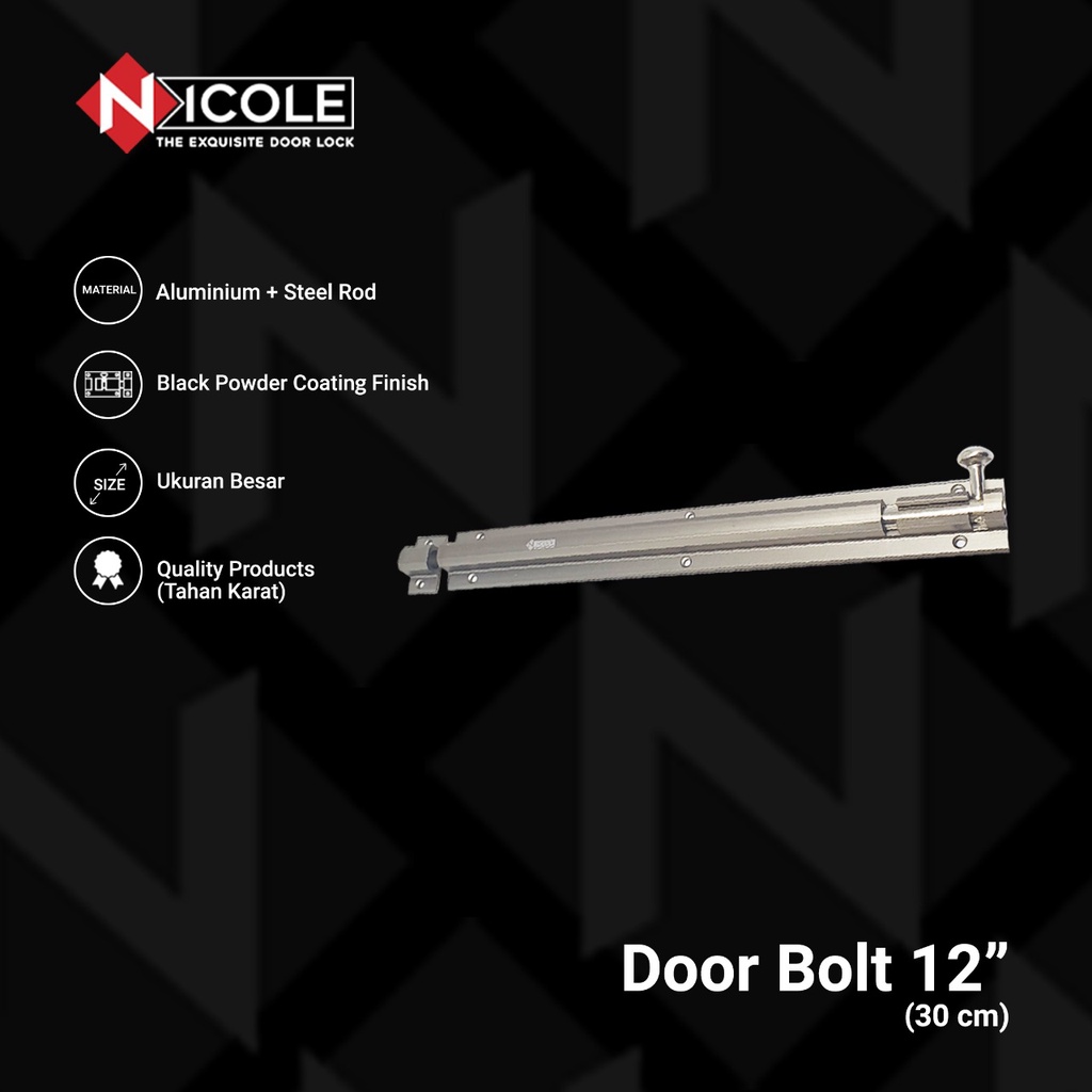 Grendel Slot Besar Pintu Bulat Segi 6 Jumbo Door Bolt SN Nicole/ 12 Inch