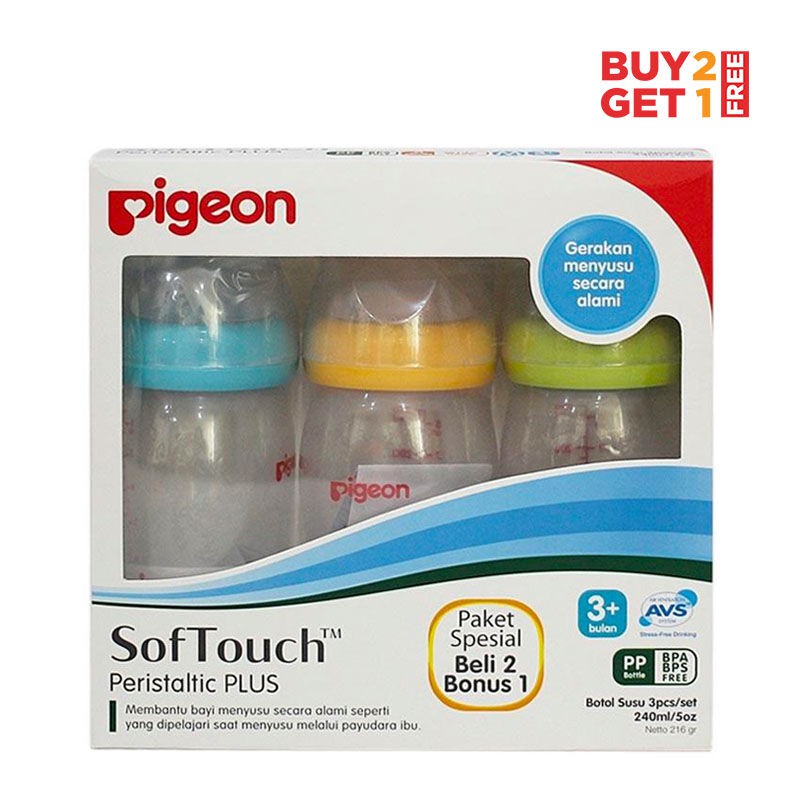 Botol Susu Pigeon Peristaltic Plus Wide Neck Bottle 160ml isi 3pcs / 240ml isi 3pcs